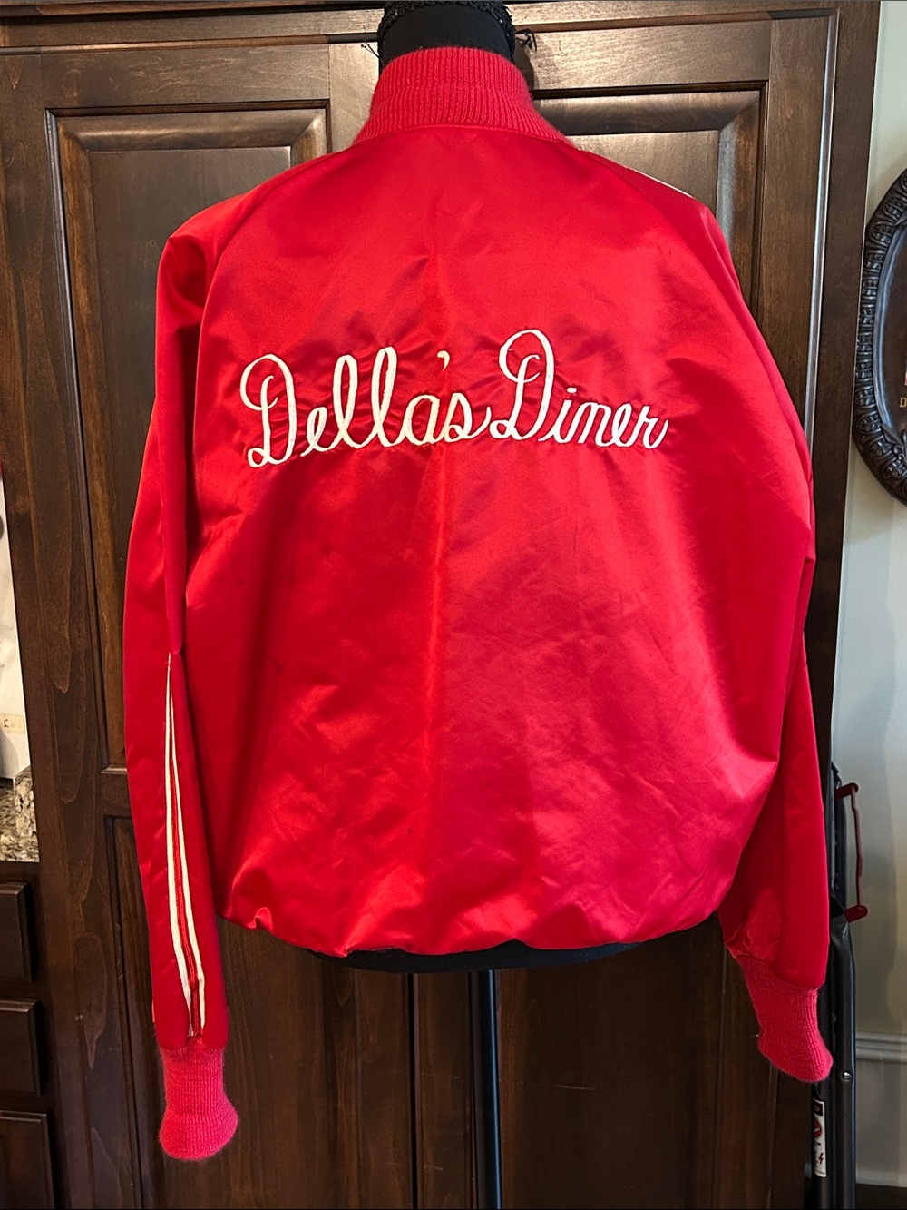 “Della’s Diner” 1979 Red Satin 'Happy Booker' Bomber Jacket with Pin Atlanta